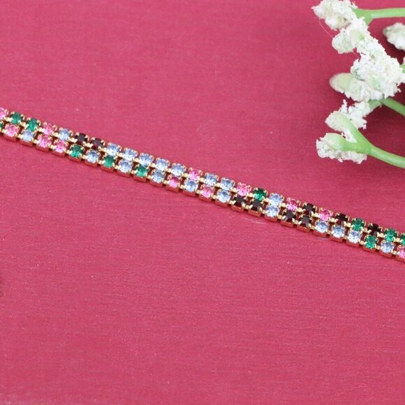 "Rainbow Zircon Tennis Bracelet in Rose Gold Finish, XPBL0808 - Picture 11 of 12